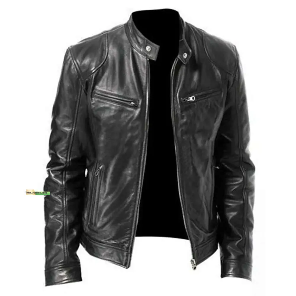 Autumn Winter Leather Jacket Men Coats Stand Collar Zipper Black Motor Biker Motorcycle Leather Jackets Designer Jacket for Man 852