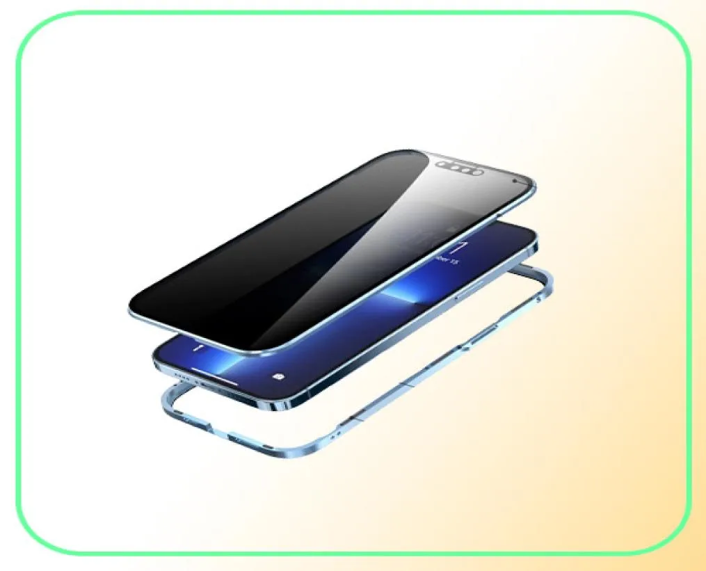 Custodie in metallo magnetico per protezione privacy per iPhone 11 12 13 14 Pro Max Mini XS XR X SE2 8 7 6S 6 Plus 360 temperato fronte-retro Gl1008890
