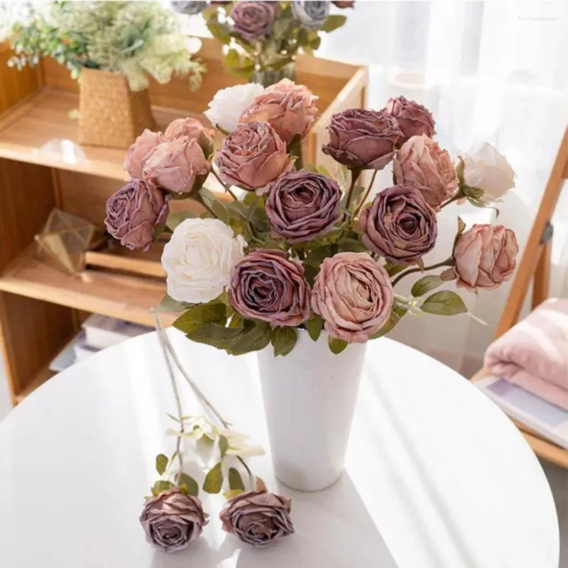 Decoratieve bloemen gesimuleerde verbrande rand Rose Realistisch Faux Levendig gekleurd Kunstmatig voor Home Decor Bruiloft Pography