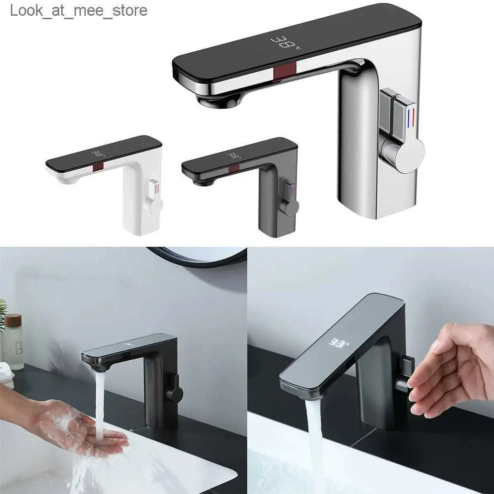 Rubinetti per lavandino del bagno Rubinetto per lavabo con sensore intelligente Schermo display digitale LCD Miscelatore per acqua calda e fredda rubinetto per lavabo per bagno Q240301