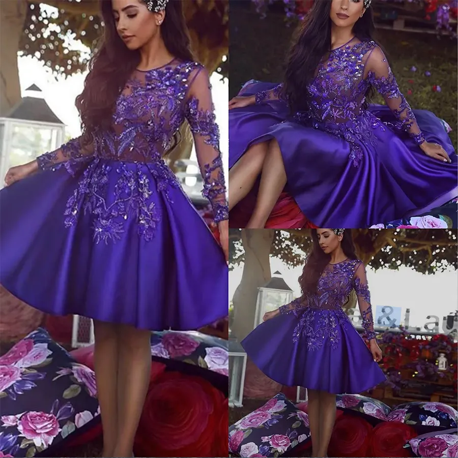 Charming 2024 Homecoming Vestidos Cetim Rendas Apliques Beads Manga Longa Curto Prom Dress Party Wear Dubai Cocktail Dress Custom Made Vestidos