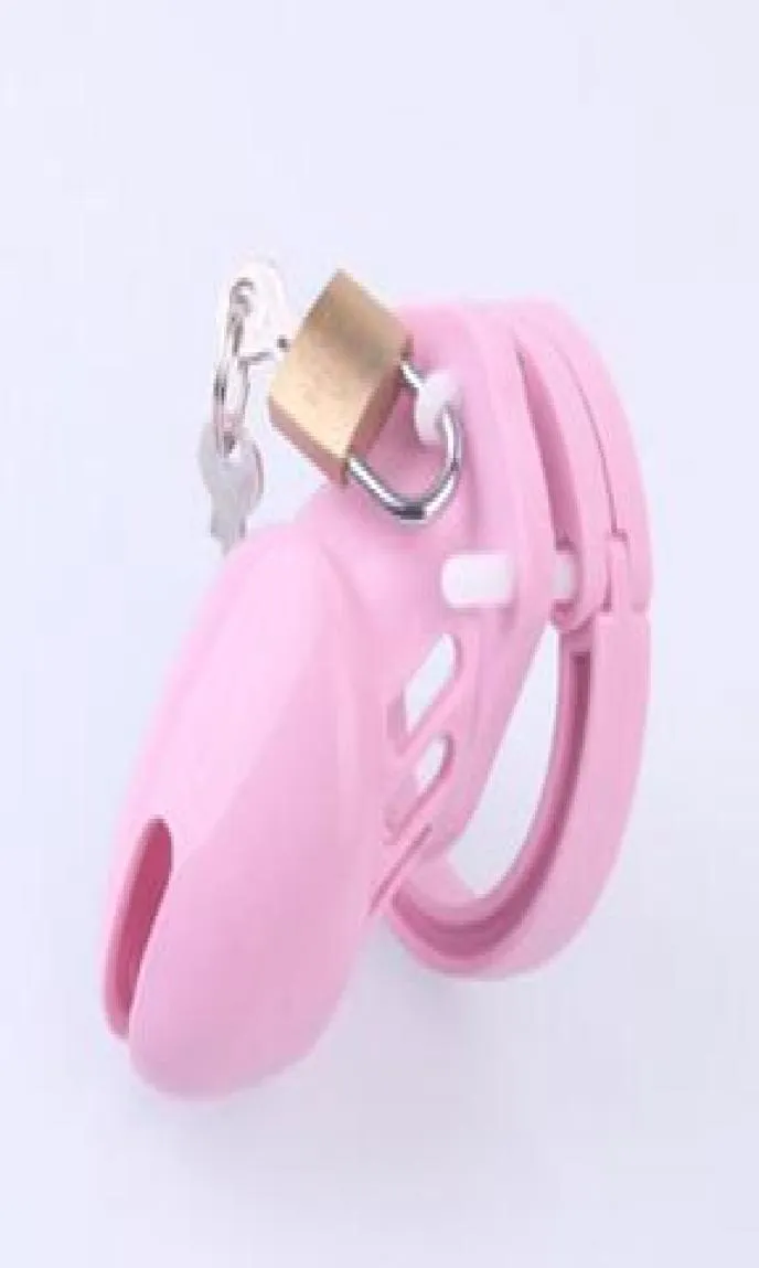 Pink silicone Device,CB6000s Cock Cages,Men Virginity Lock 5 size include Penis Ring, Lock/Belt,Sex Toys Y18928048812628