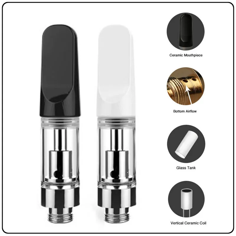 Hottest Ceramic Atomizer TH205 Glass Ceramics Black White Vape Cartridge 0.5ml 0.8ml 1ml 510 Thread Empty Vape Carts Packed In Foam