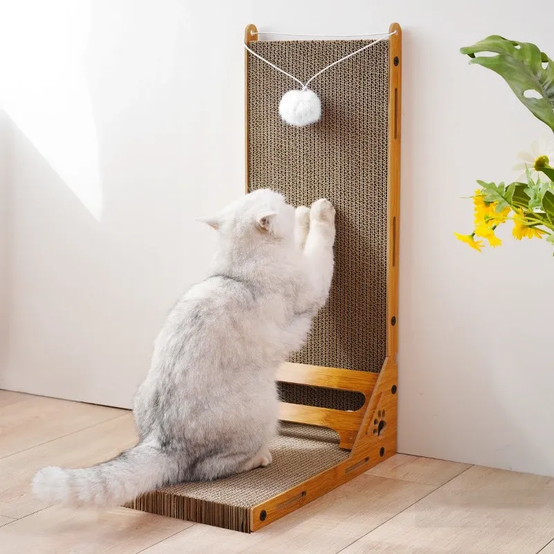 Toys Lshape Cat Scratcher Cat Scraper Съемный деревянный царапин для кошек, тренирующих шлифовальные когтя