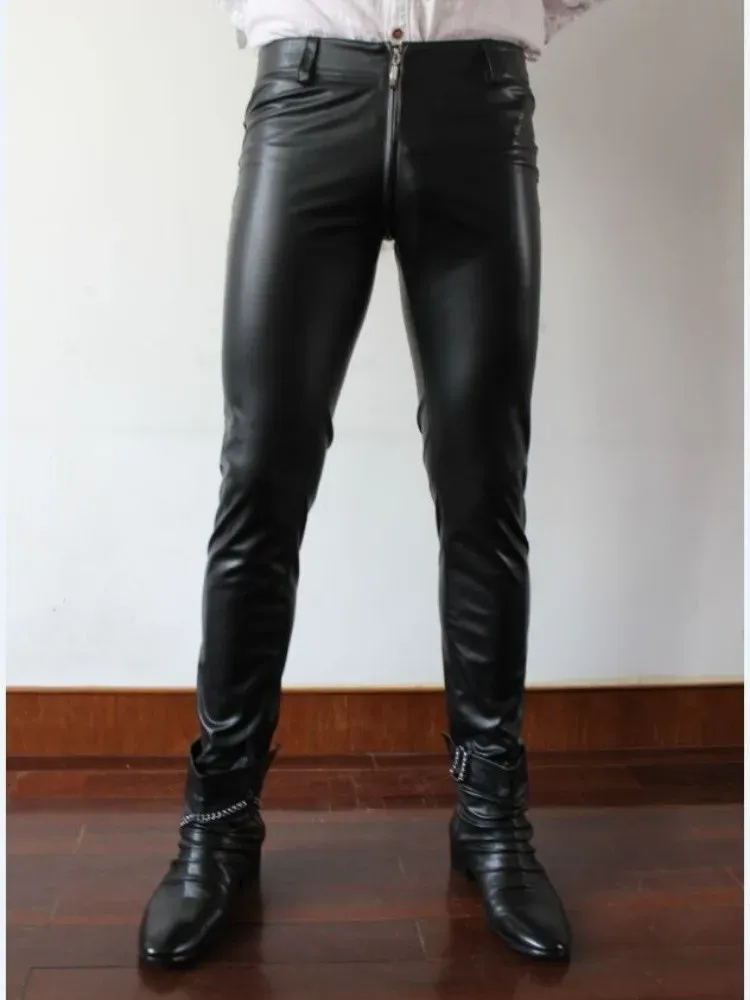 Pants Plus Size Hot Sale Men's New Clothing Tight Elastic Trousers Male Sexy Slim Leather Pants Nightclub Men Singer Costumes Hombre