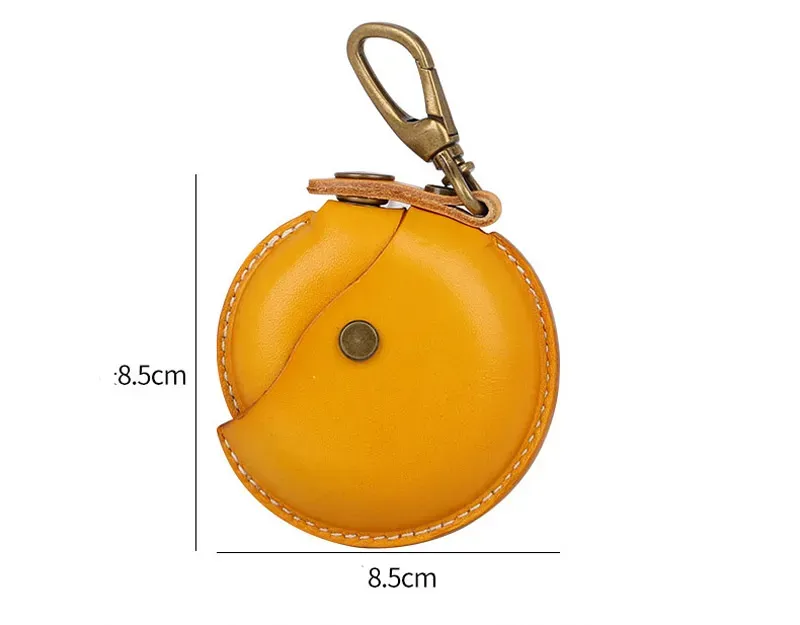 Coin Purses Women Genuine leather Retro Plain Circle Shaped earphone Small Wallet Keychain