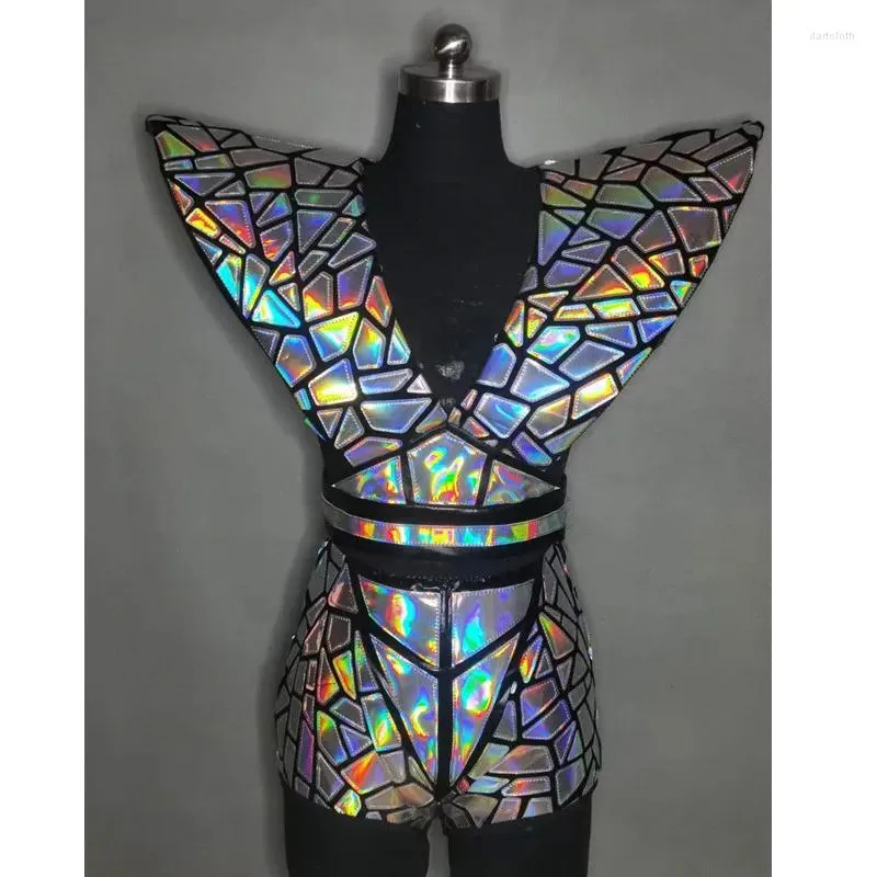 Stage Wear Silver Laser Armor High Waist Shorts Outfits Women Dancer Team Jazz Dance Costume Bar Nightclub DJ Singer Performance