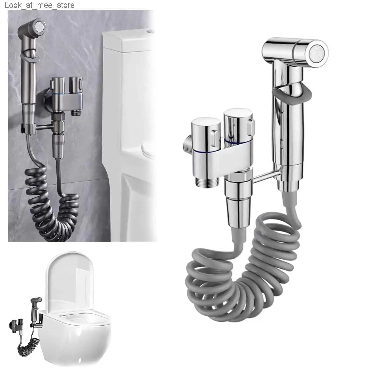 Rubinetti per lavandino del bagno Kit di accessori spray per bidet WC pressione dell'acqua regolabile con tubo flessibile per lavatrice e spray per rubinetto del bagno WC Q240301