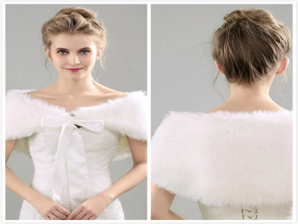 2017 Nowy styl Faux Fur Wrap wzrudź wzruszeniem ramionami płaszcz Bolero Bow Bow Shawl Cape Bridal Wedding Shawl Druhna Druhna Akcesoria ślubne 7573843