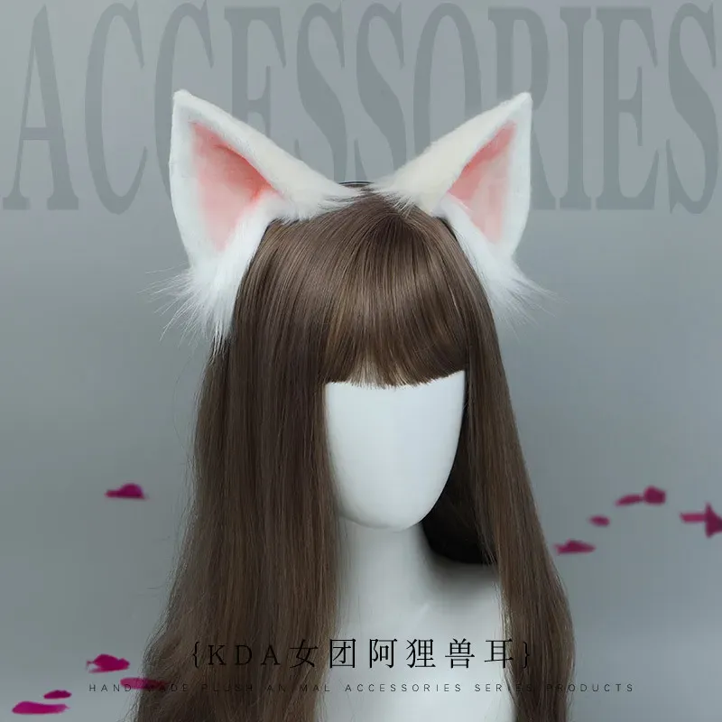 コスチューム新しい手作りの猫キツネの耳ヘッドバンド笑コスプレdiy耳ロリータ女性女子コスチュームアクセサリーのためのホワイトピンクのヘアバンドヘッドウェア