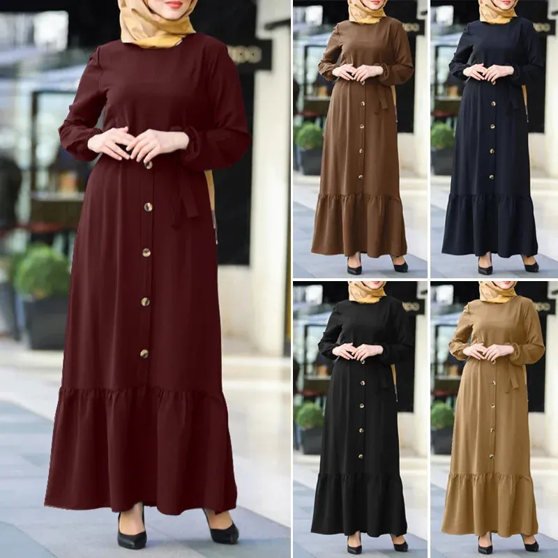 Zestawy muzułmańskie 2023 Kobieta Abaya sukienka Nowa moda pasek z długim rękawem Szczupły szaty Eid Turcja Dubai Caftan Vintage Kobiet Islamski ropa