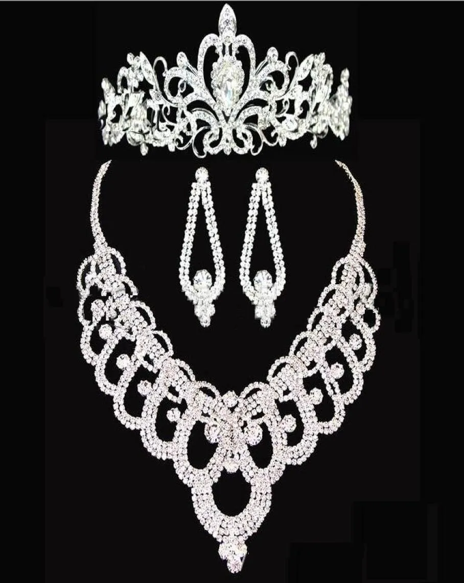 Brudkronor tillbehör tiaras hår halsband örhängen tillbehör bröllop smycken set billig modestil brud ht1439589630