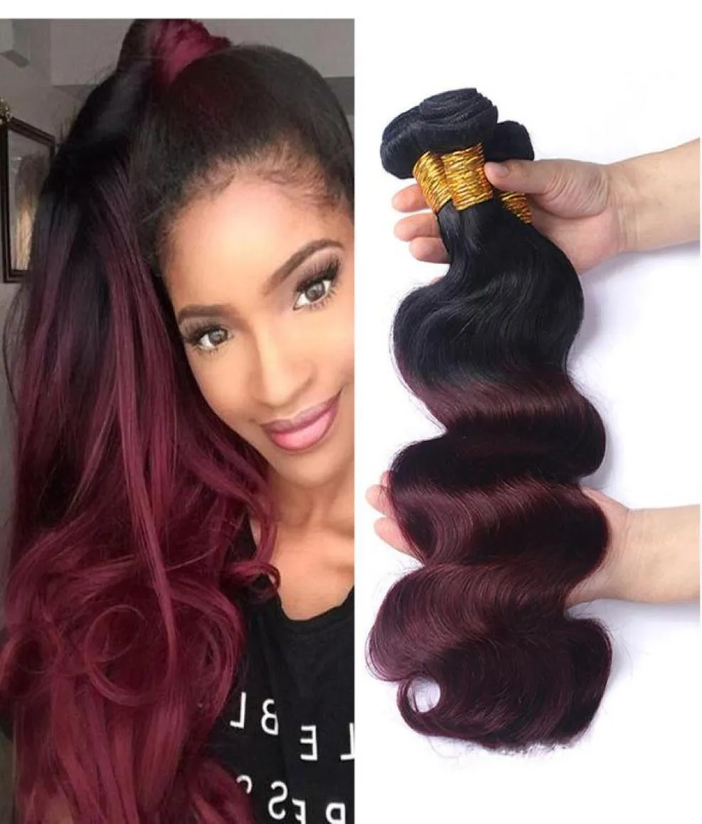 Ombre 1B99J vague de corps cheveux colorés 3 paquets brésilien Ombre vin foncé rouge cheveux humains armure faisceaux Extension de cheveux 1226 pouces7929387