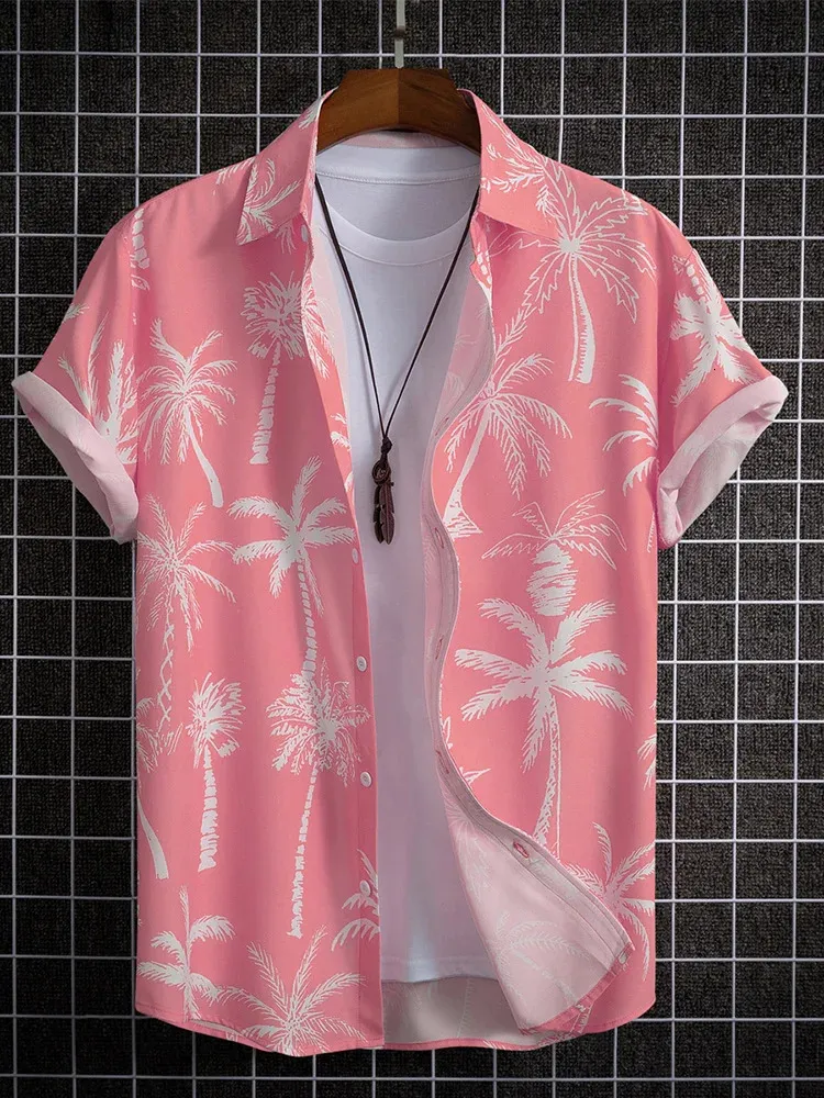 Mens Hawaiian Shirts For Men Short Sleeve 3D Printed Shirt Beach Blus Orange Retro Tie Mönster Aloha Summer Tops 240219