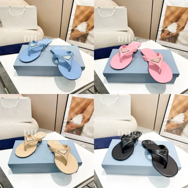 Verano Triángulo Chanclas Diapositivas Zapatillas Para Mujer Tacón Plano Sandalias Elegantes Zapatos Tamaño 35-43 Con Caja