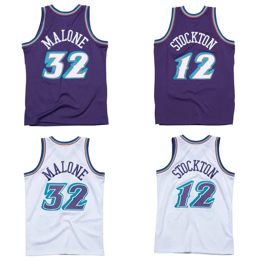 Basketbalshirt Karl Malone #32 John Stockton #12 Mesh Hardwoods Classics retro jersey Heren S-XXL stadsjersey
