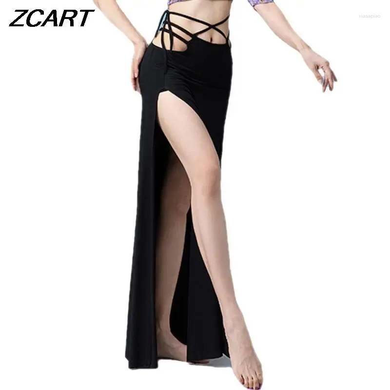 Stage Wear Femmes Danse du ventre Pratique Robe Modal High Spilt Side Pulling Danse Jupe longue Adulte Formation orientale