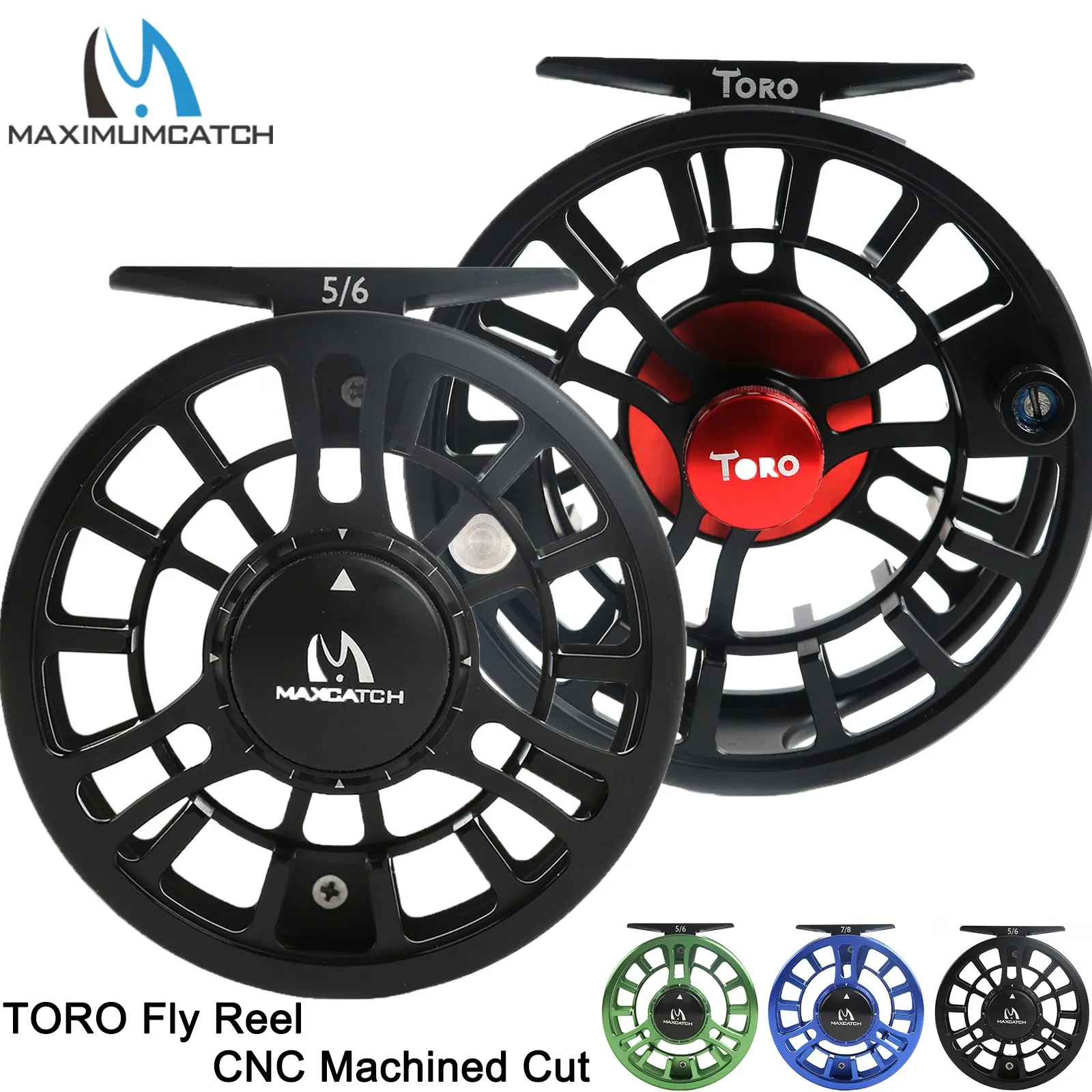 Rullar MaximumCatch Fly Reel bearbetad aluminium Mikrojusterande Drag Stora Arbor Fly Fishing Reel 3/4/5/6/7/8wt