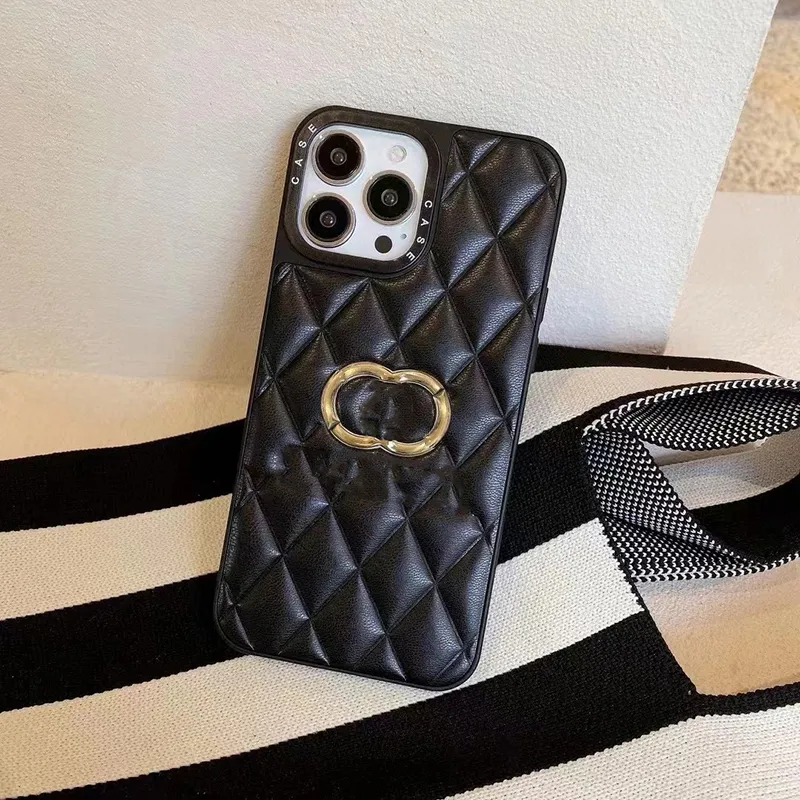 iPhone 15 Pro Max Designer Puffy Phone Case pour Apple 14 13 12 11 XS XR 8 7 Plus 2 en 1 Luxe PU Cuir Diamant Texture Matériel Couverture Arrière Intégrale Coque Fundas Noir