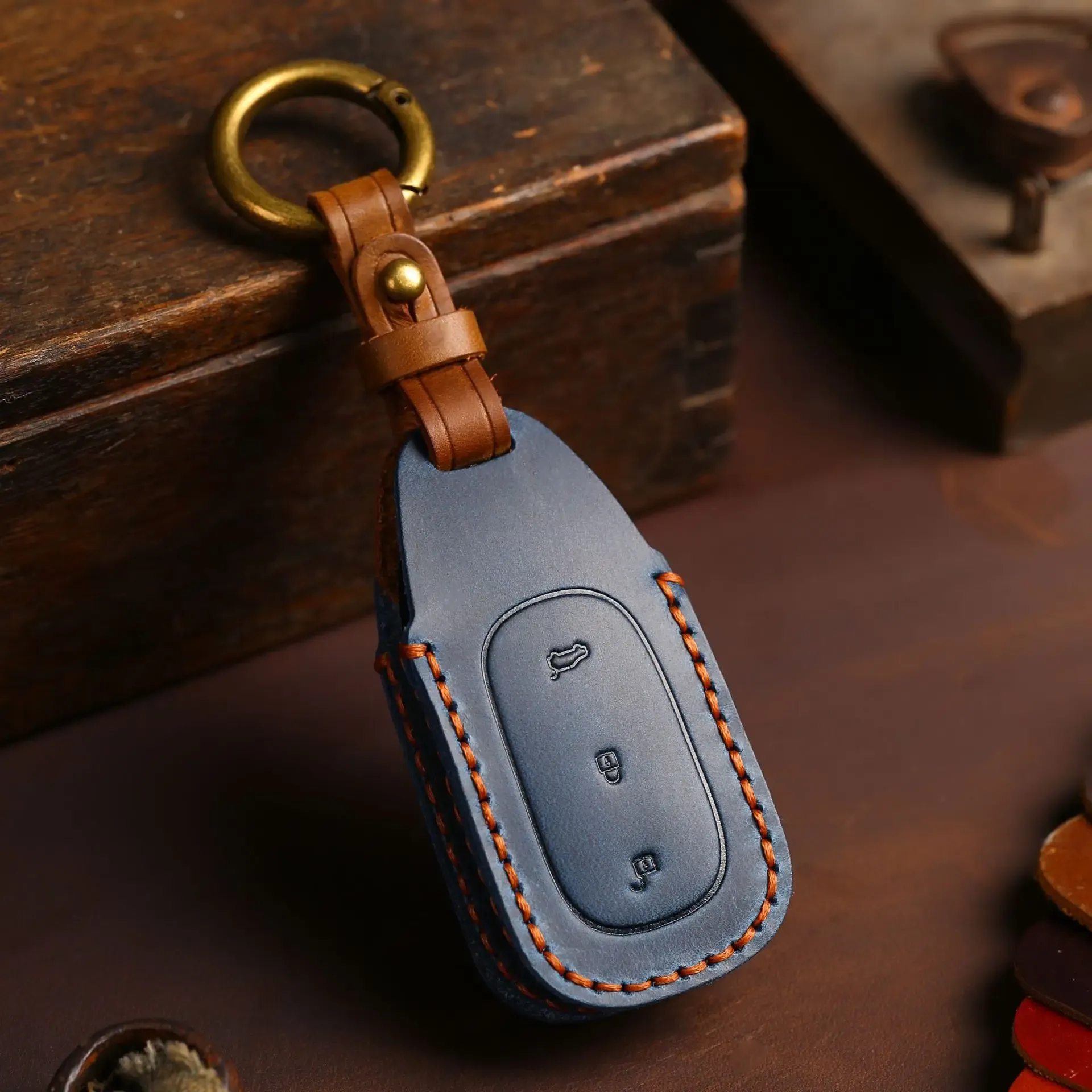 Leather Car Key Cover Case Remote Keyring Protective Bag for Leading Ideal One Li Auto L9 Fob Protector Keychain Holder