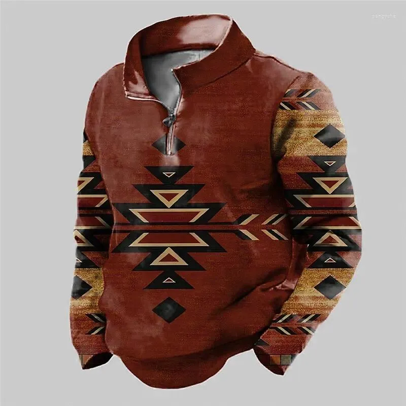 Männer Hoodies Vintage Zip Pullover Ethnische Muster Drucken Für Männer Herbst Langarm Sweatshirt Mode Übergroßen Pullover Tops