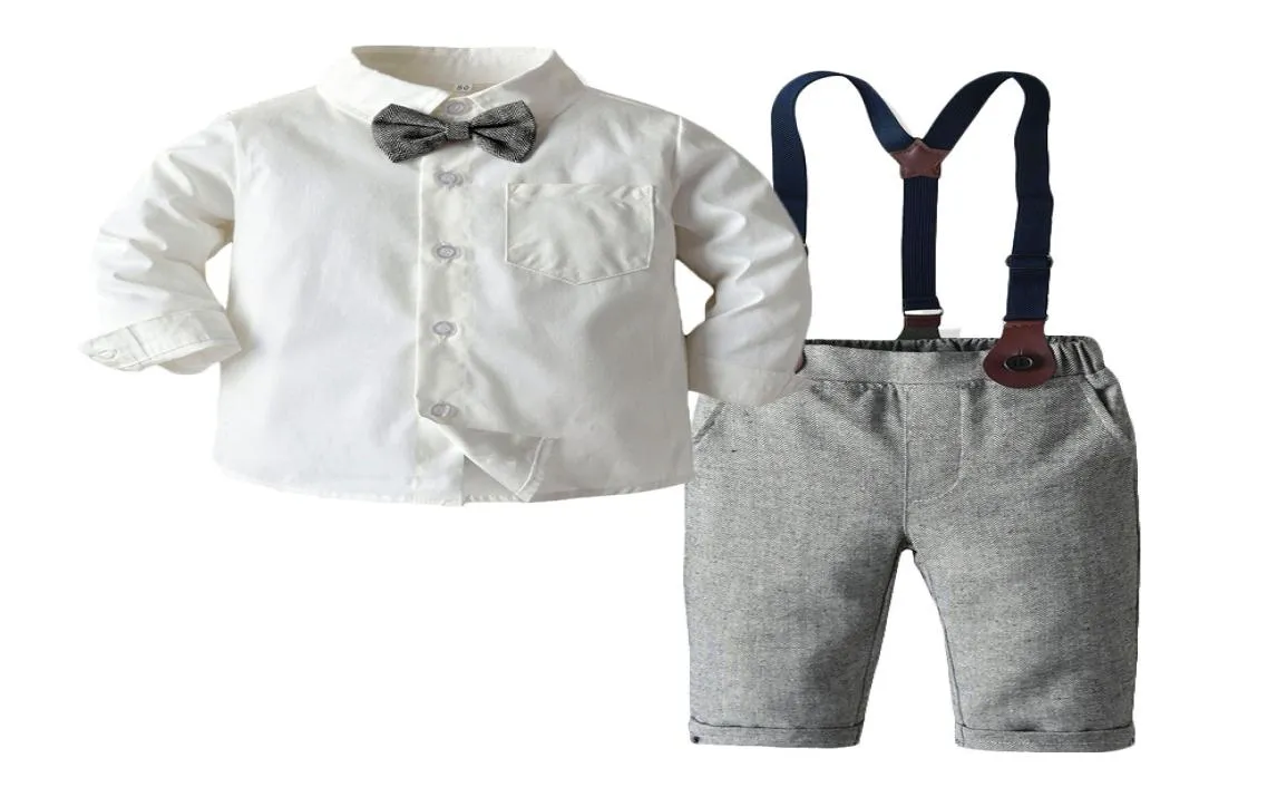 2st Baby Clothing set Kids Clothes Autumn Boys sets Boy Long Sleeve Gentleman Suits White Shirts Suspenders Pants9112476