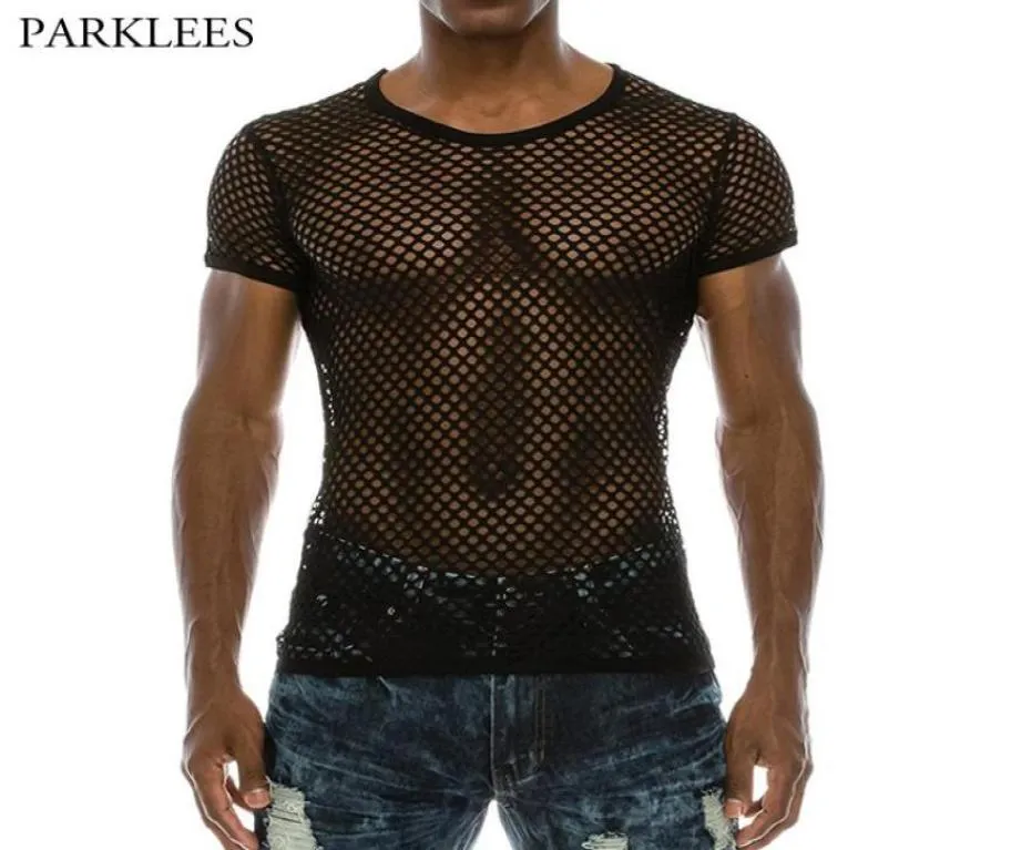 men039s mesh seethrough fishnet t Shirt 2018 Fashion Sexy Short Sleeve Nightclub Wear tshirt men party party streetwear top158351672150