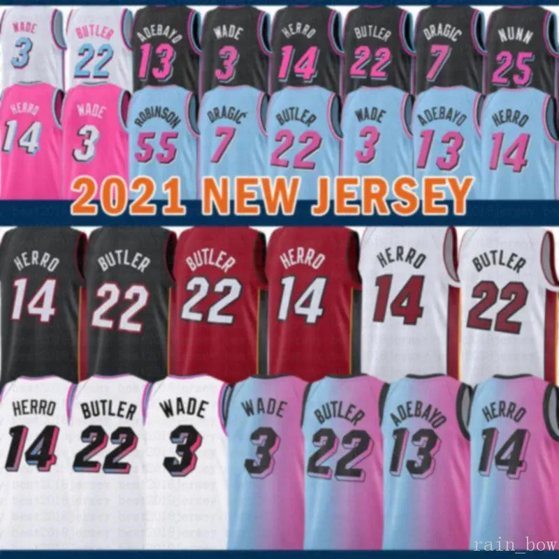 Goedkope Nieuwe Dwayne Dwyane 3 Wade Basketbal Jersey Jimmy 22 Butler Heren Tyler 14 Herro Bam 13 Adebayo Goran 7 Dragic Kendrick 25 Nunn