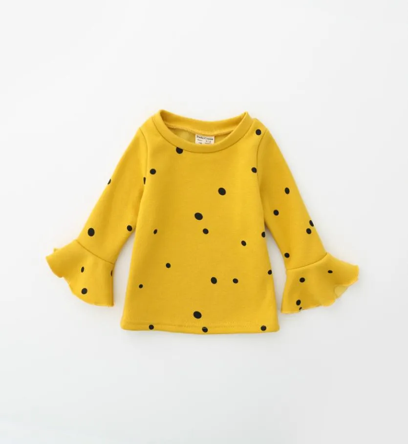 Nya höst- och vinterflickor Tshirt Toddler Long Ruffle Sleeves Dot Top Fashion Infant Kids Clothes6939829