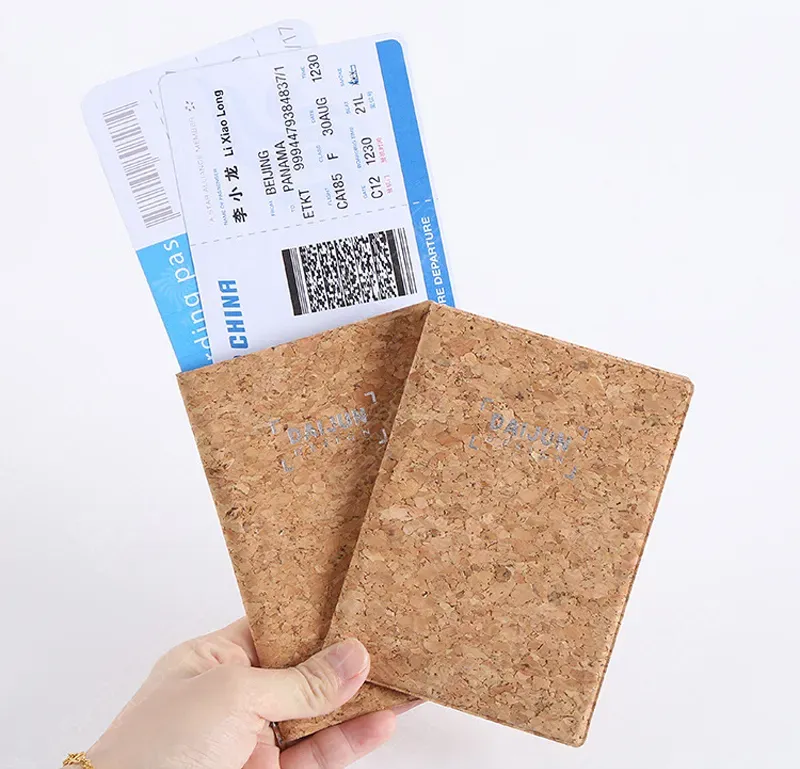 Card Holders Cute Cork Leather Travel Open Short Passport Cover
