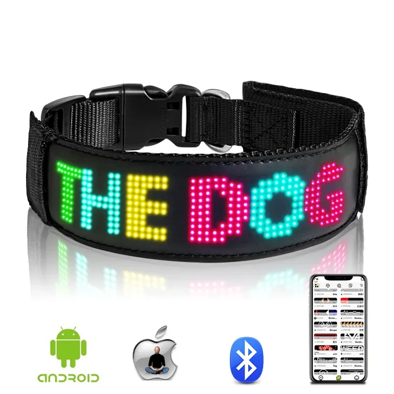 Collars Glow In The Dark RGB Color LED Collar Night Safety Pet Collar Luminous Dog Collar USB Rechargeable Bluetooth LED Display Collar