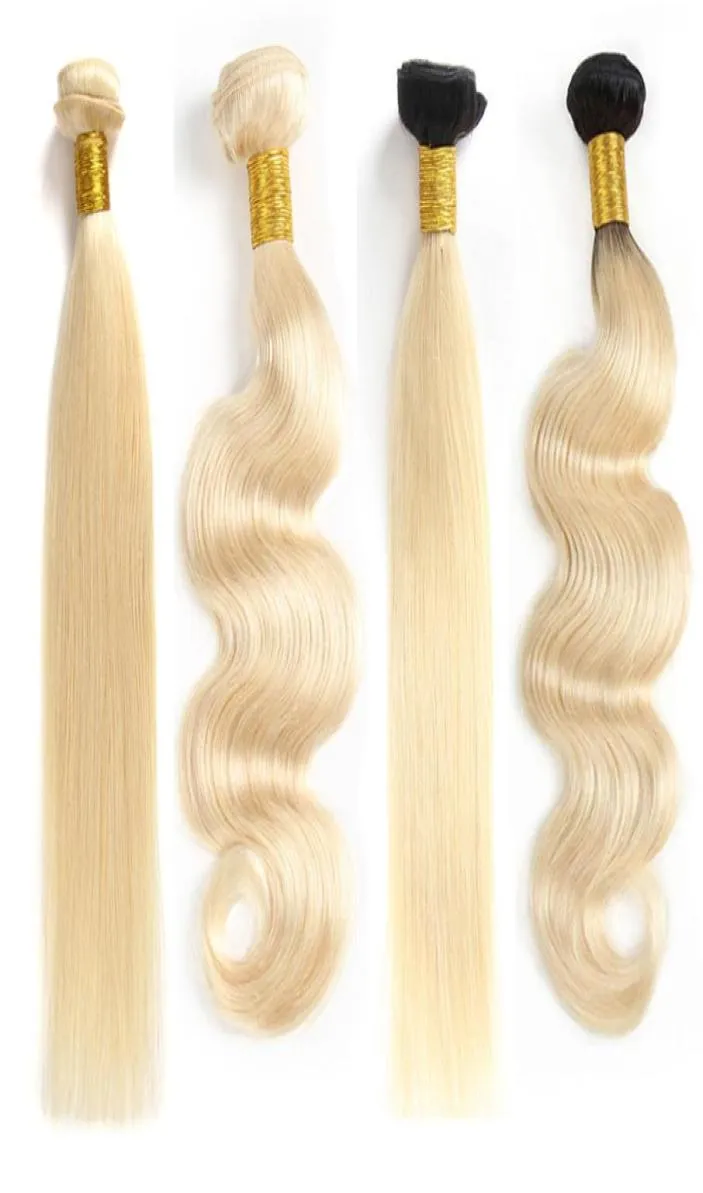 Cuticola allineata 613 fasci di capelli umani biondi con chiusura in pizzo Capelli vergini brasiliani di alta qualità tesse Ombre capelli biondi Extens7550635