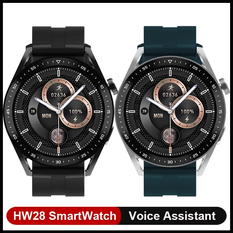 デバイス2022 New SmartWatch HW28 NFCスマートウォッチメン1.39インチHDスクリーン音声アシスタントBluetoothコールカロリーPK Huawei Gtr 3 GTS 2