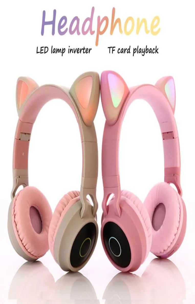 roze Cat Ear-hoofdband draadloze hoofdtelefoon LED Ruisonderdrukkende oortelefoon Headset Ondersteuning TF-kaart 35 mm-stekker met HD-microfoon1797519