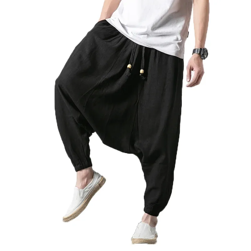 Broek 2022 Mannen Brede Benen Broek Baggy Harembroek Mannen Effen Zwarte Broek Mannelijke HipHop Joggers man streetwear hip hop linnen Crosspants