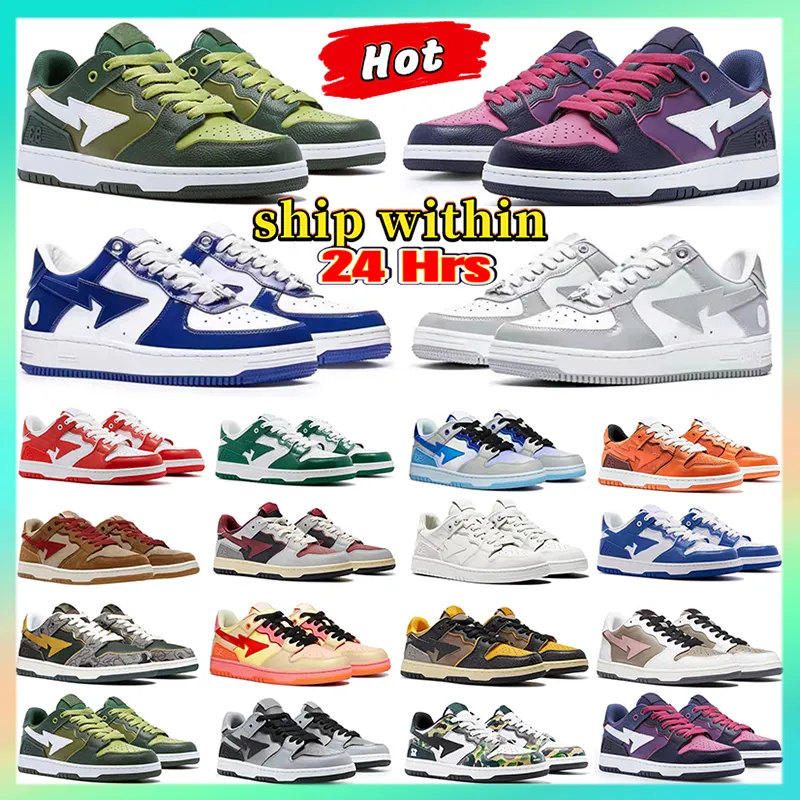 Sapatos de grife SK8 Homens Sapatos Casuais Mulheres Sapatilhas Sta Low Court Nigo A Bathings Apes Plataforma Sapato Mens Tubarão Preto Branco Patente Cinza Couro Homens Mulheres Treinadores