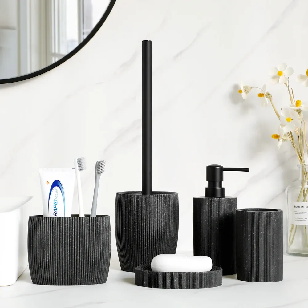 Holders Black Bathroom Accessories Soap Dispenser Toothbrush Holder Tumbler Soap Dish Mouthwash Cup Toilet Brush Holder