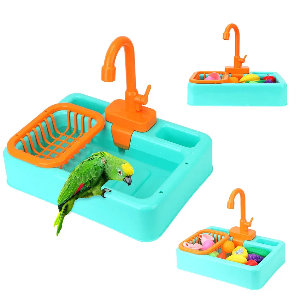 Leksaker papegoja paddling pool fågel matare automatisk papegoja badkar simbassäng kran papegoja badduschvatten dispenser