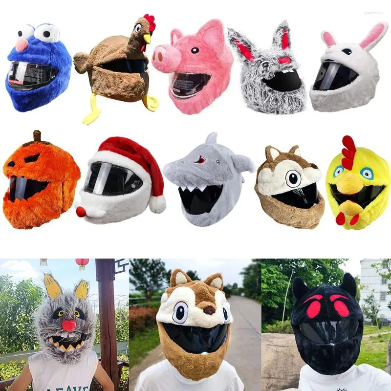 Casques de moto Couvre-casque Couverture de protection en peluche de dessin animé drôle pour la fête personnalisée