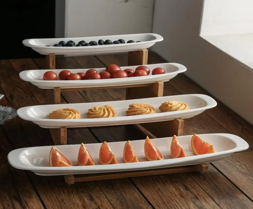 Ensemble de bols en céramique en forme d'étape, assiettes à Dessert, échelle en bois, plat à fruits, dîner, plateau à gâteaux en porcelaine, vaisselle 9471747