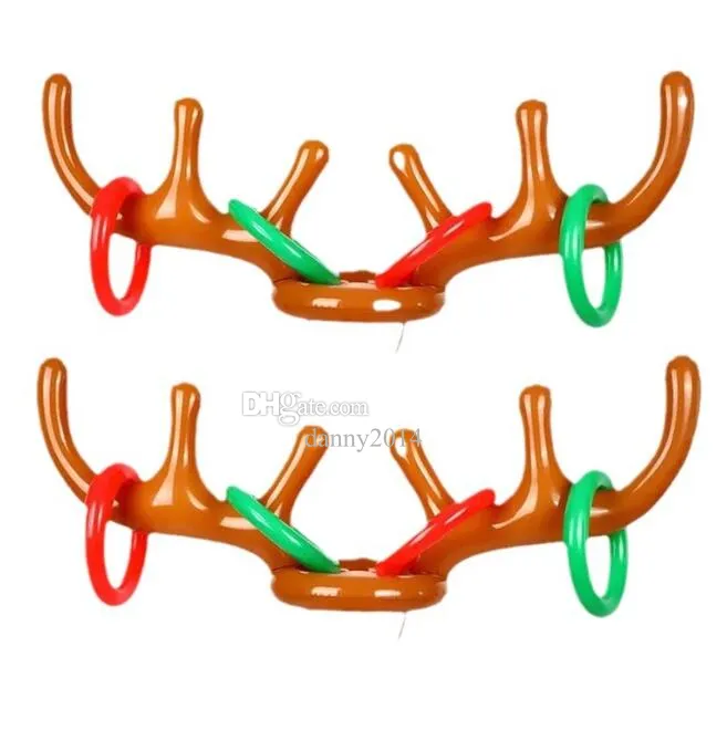 Christmas Game Inflatable Funny Reindeer Antler Hat Ring Toss Toys Christmas New Year Children Gift Inflated Party water Beach Games Toys