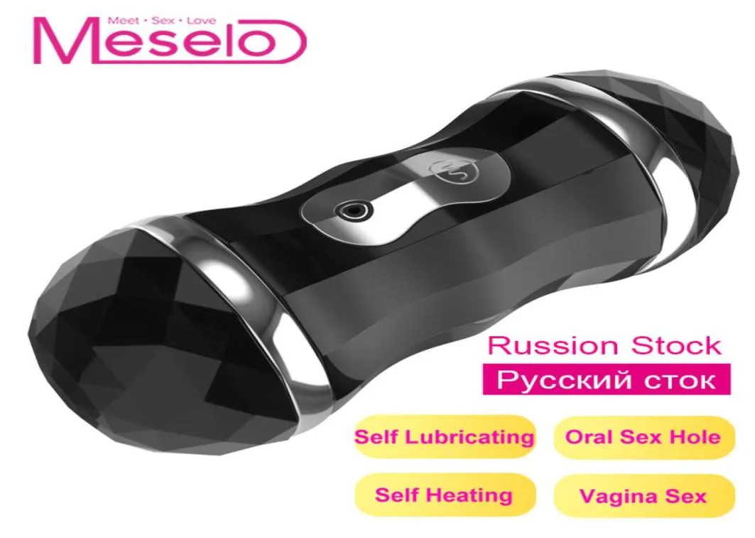 Meselo Dual Channel 18 Modes Auto värme Male Masturbator For Man Blowjob Oral Sex Vagina Real Pussy Vibrator Sex Toys For Men Y14053147