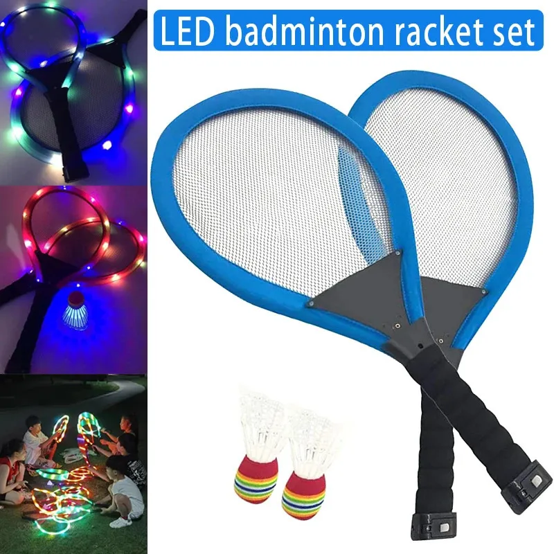 Badminton Racket Set Family Entertainment Outdoor Night Light Training Led Sport 240223