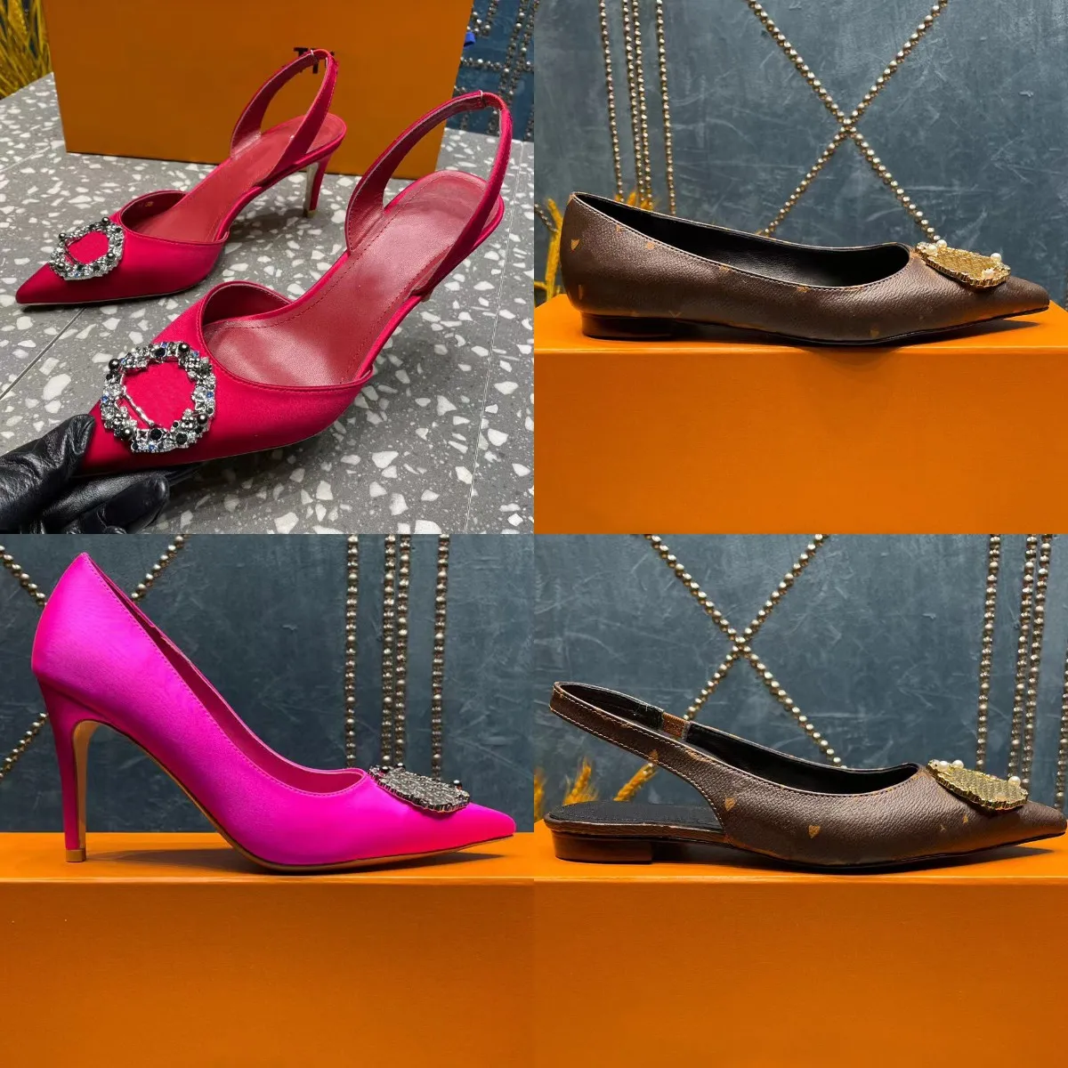 Nuevas mujeres diseñador de sandalias estelares Moda Met Slingbock Pump Ballerina tacones altos zapatos de fiesta de cuero Tamaño 35-42
