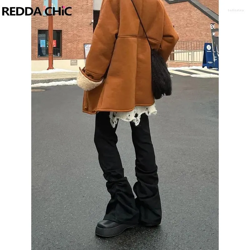 Женские джинсы ReddaChic Grayu Y2k, однотонные расклешенные черные брюки повседневного кроя, брюки с высокой посадкой, уличная одежда в стиле Харадзюку