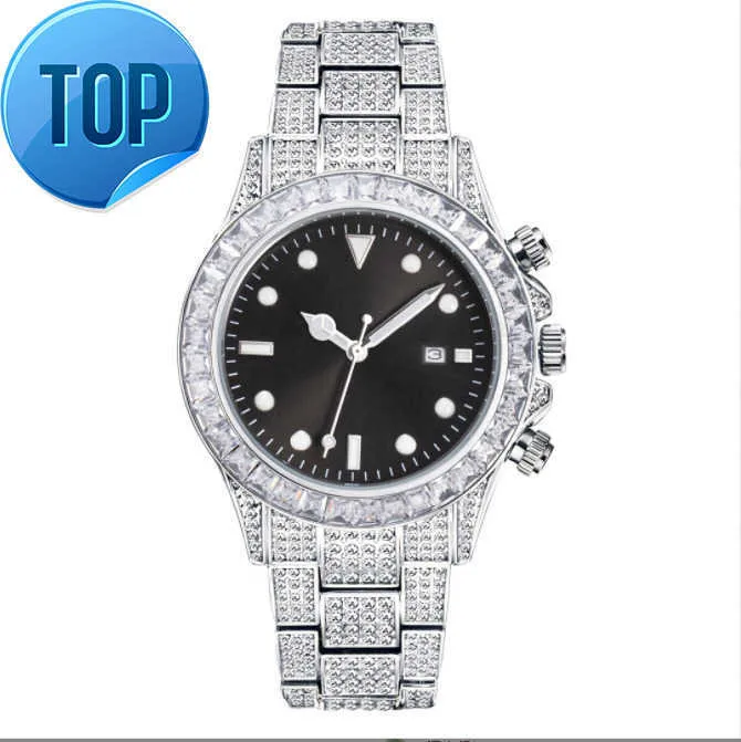 Montre à Quartz pour hommes, diamant scintillant, montre-bracelet lumineuse Hip Hop, en acier inoxydable glacé, étanche