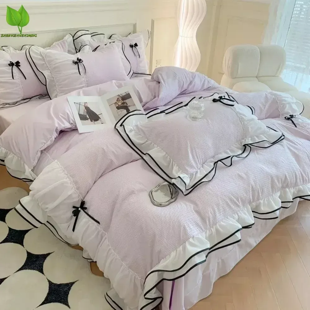 Set set di biancheria da letto in stile principessa con panoramica posa copripiumino doppia taglia queen size nessun ripieno di foglio piatto kit cuscino