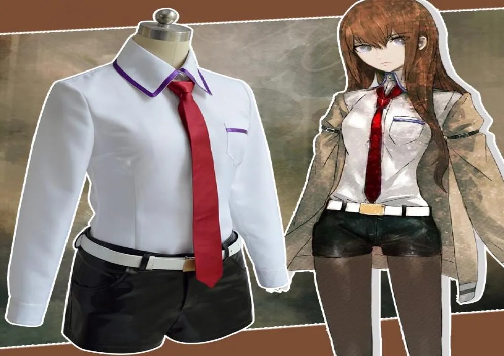 Steins Gate Cosplay Costume Japanese Anime Game Cosplay Kurisu Makise Uniforms Full Set Coat Shirt slips kjol Custom Made Costumes4829957