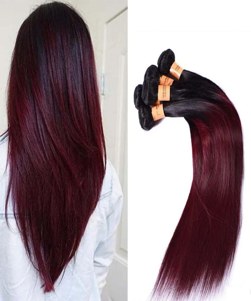 Braziliaans Ombre Steil Haar 4 Bundels Gekleurd 1B 99J Bordeaux Braziliaans Maagdelijk Menselijk Haar Weave Goedkope Ombre Rode Wijn Haar Extens3380289