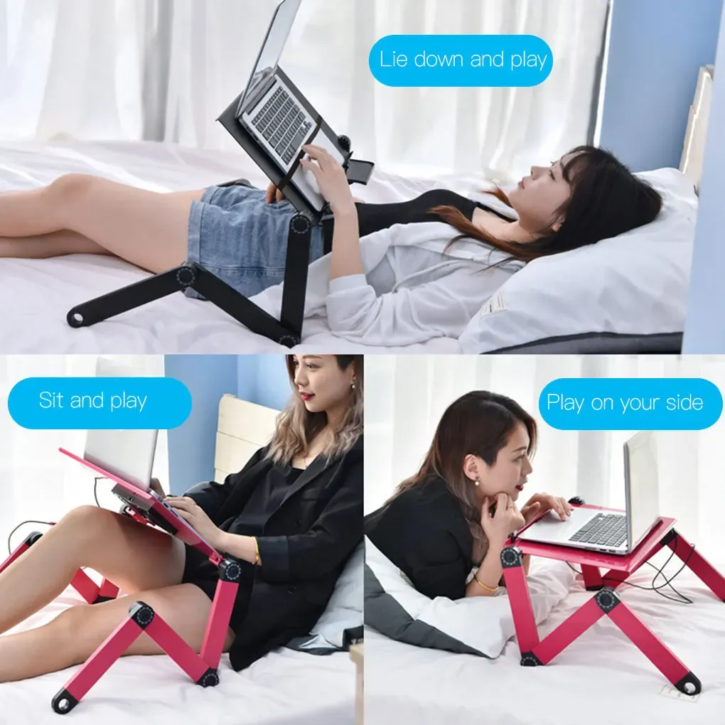 Pads Adjustable Laptop Desk Stand Portable Metal Ergonomic Lap Desk for Tv Bed Sofa Pc Notebook Table Desk Stand with Mouse Pad